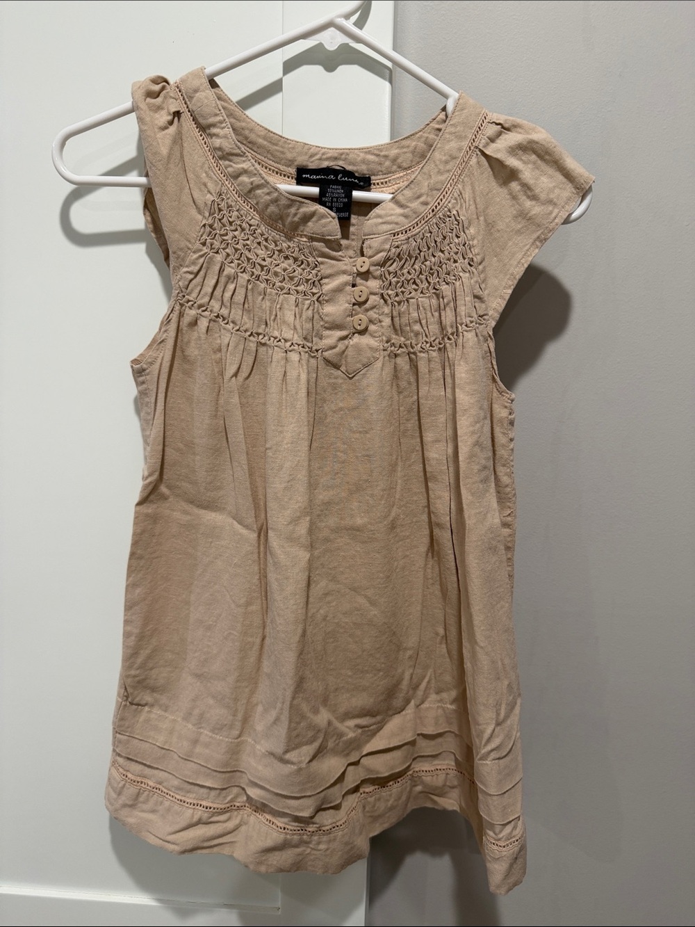 Maurices Beige Smocked Sleeveless Peasant Top